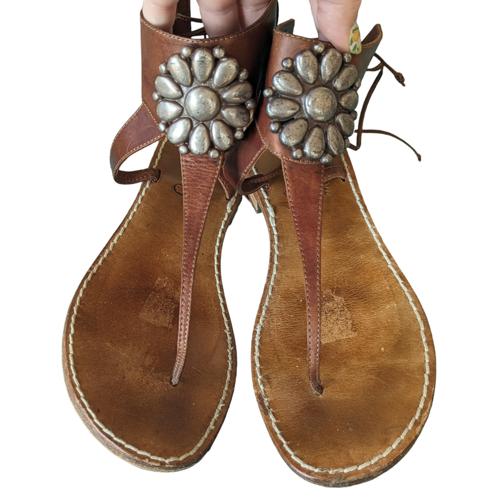 Miss Trish of Capri Leather Brown Gladiator Style Thong Sandal sz 7